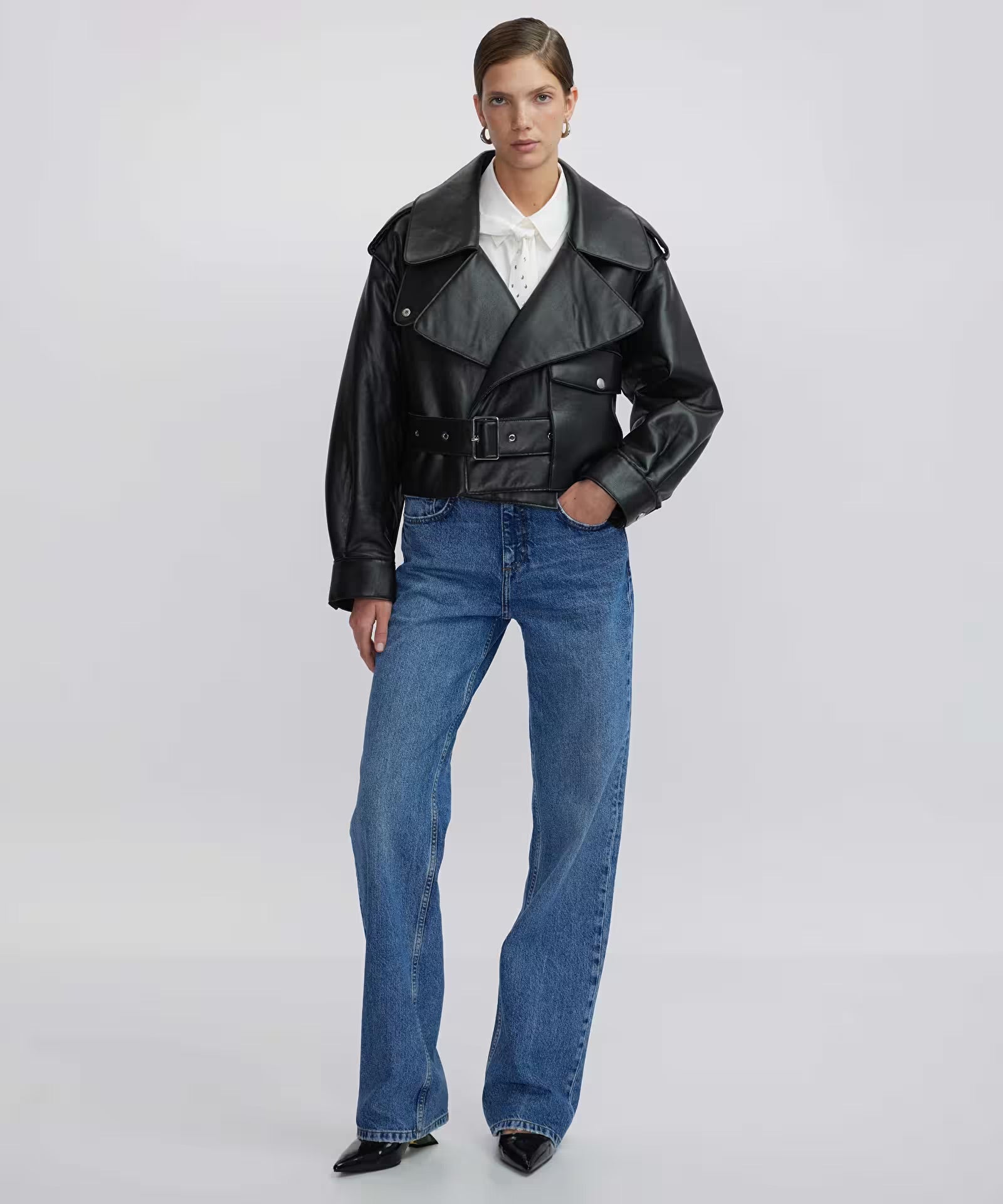 Ipekyol Faux Leather Biker Jacket - Biens Collection