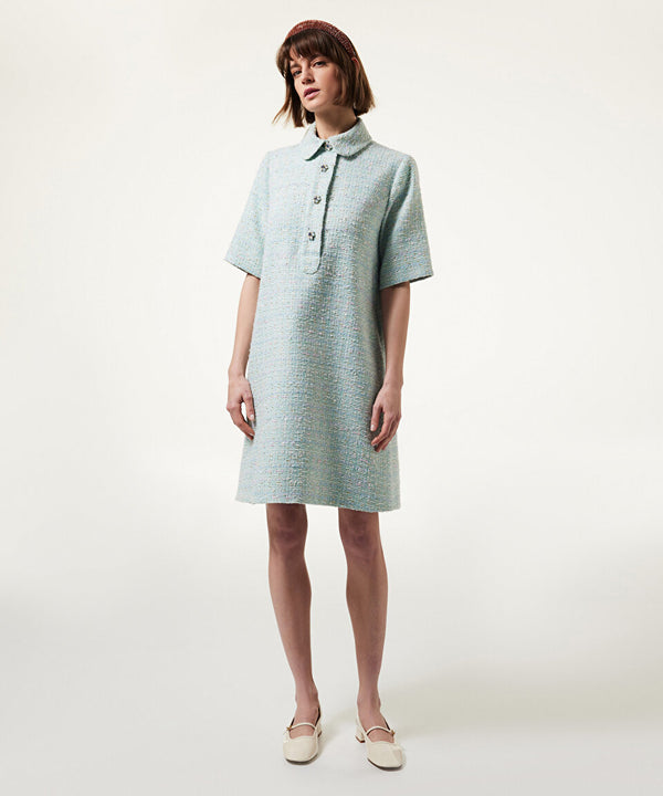 Machka Embellished Button Tweed Dress