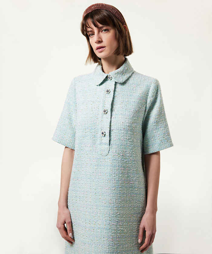 Machka Embellished Button Tweed Dress