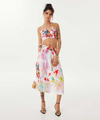 Twist Graphic Print Midi Skirt