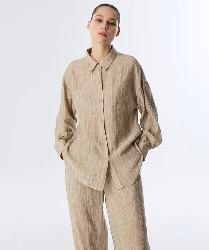 Twist Hotfix Printed Textured Shirt