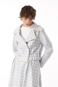 Noi Jacquard Houndstooth Patterned Buttoned Short Jacket Sky Blue