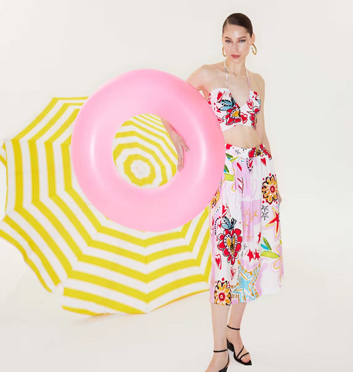Twist Graphic Print Midi Skirt Flowers