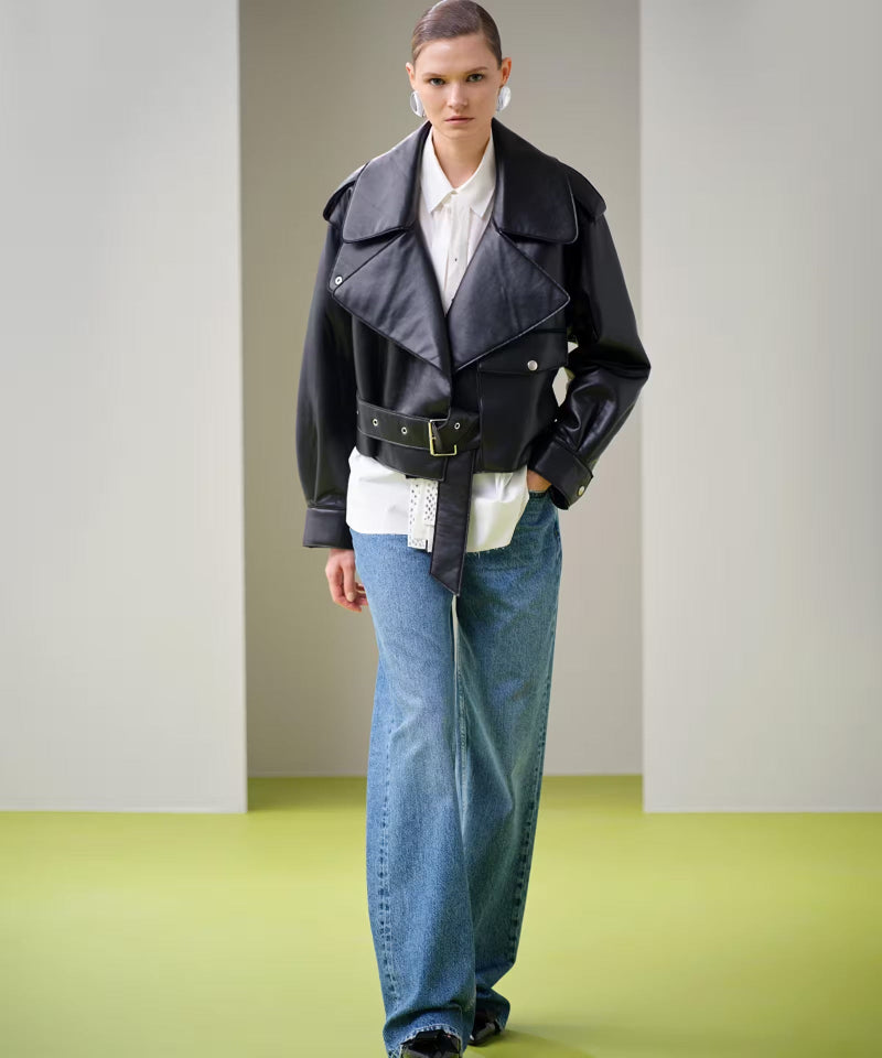 Ipekyol Faux Leather Biker Jacket - Biens Collection